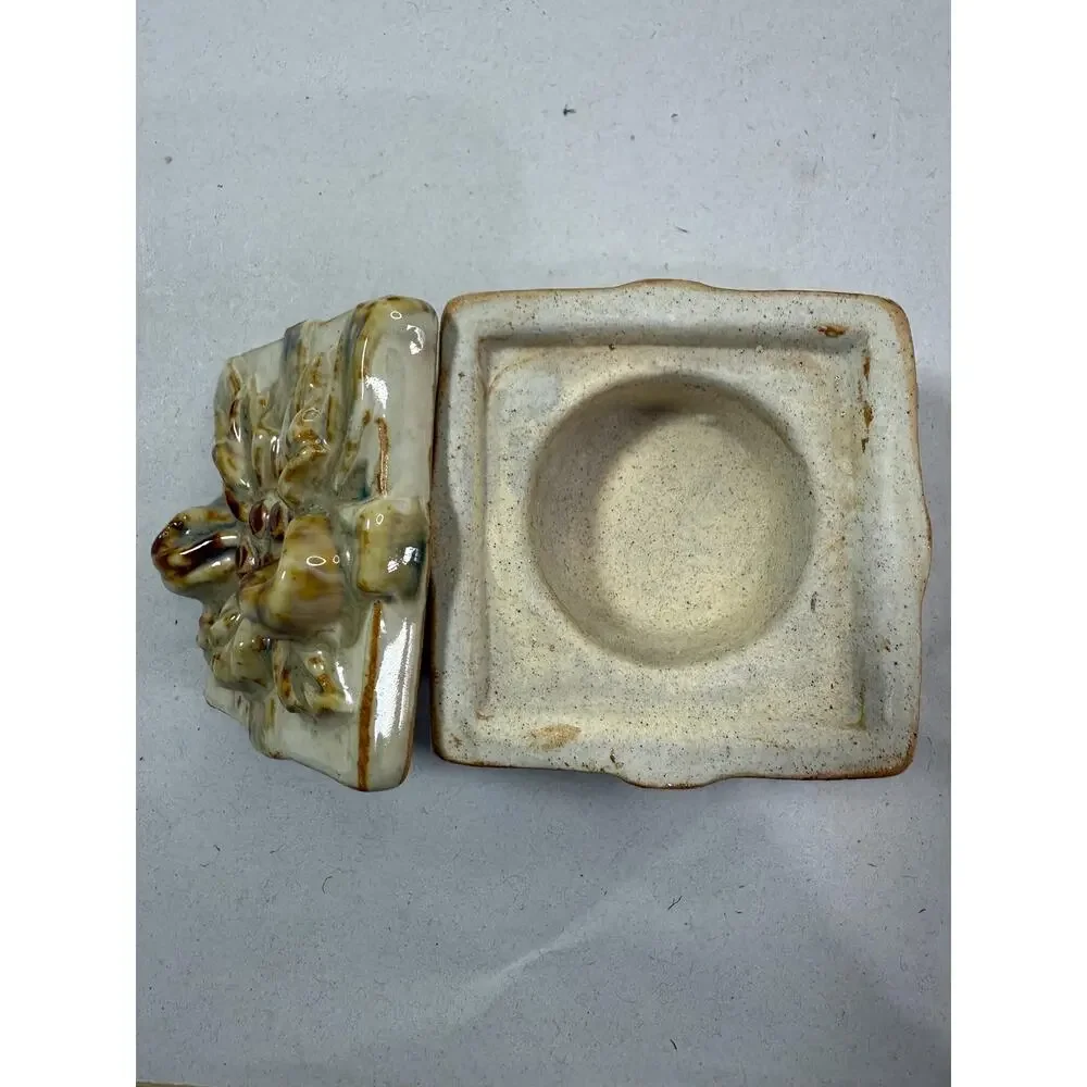 Vintage Ceramic Trinket Box | Flower Relief, Speckled Glaze, Co-Op